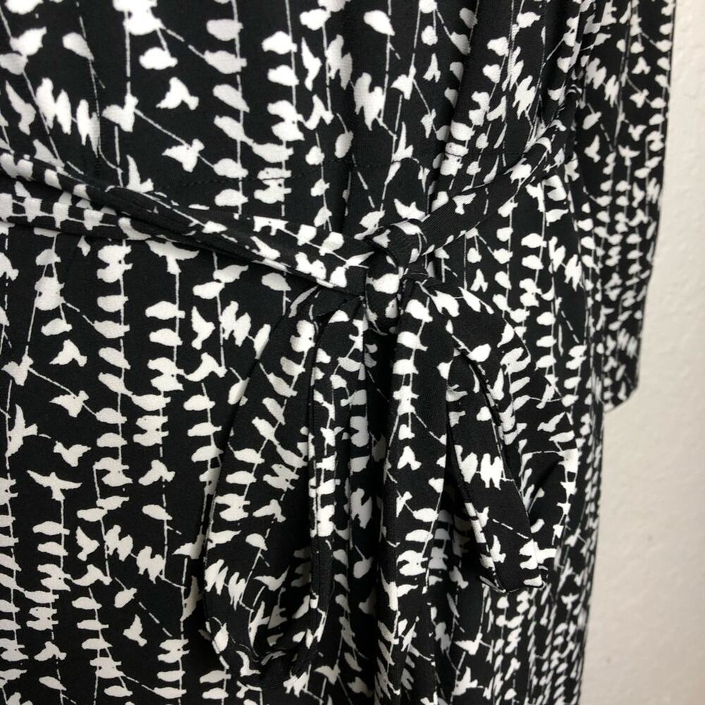 Brooks Brothers black white bird print faux wrap midi dress size Small - Picture 6 of 16